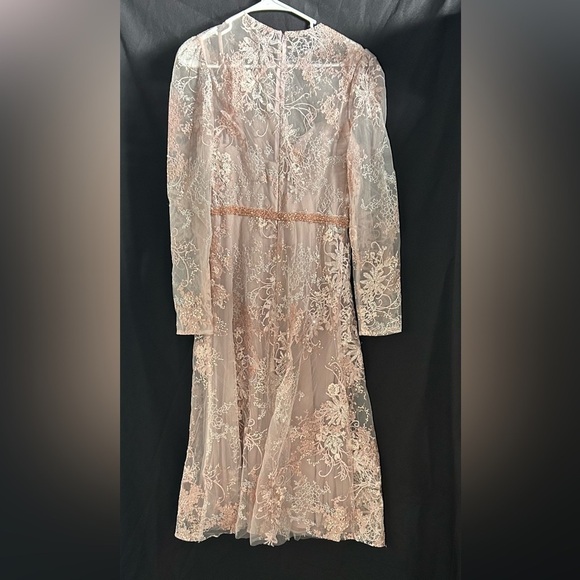 Mac Duggal 68020 NWT Embellished Illusion Long Sleeve Midi Dress in Rose - Picture 6 of 12